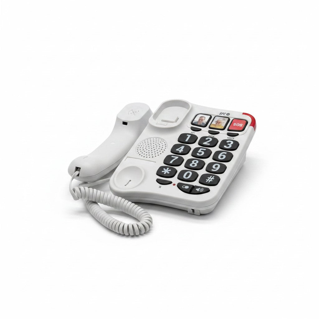 Telefono fisso Mr Bob - Home & Tech Utility SPC Comfort Numbers 2 bianco con tasti grandi e memorie fotografiche