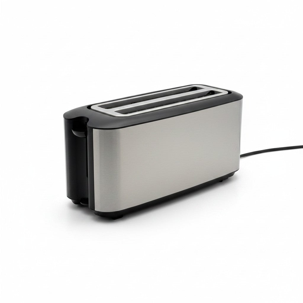Tostapane Mr Bob - Home & Tech Utility in acciaio inox con doppia fessura lunga per 4 fette e dettagli neri