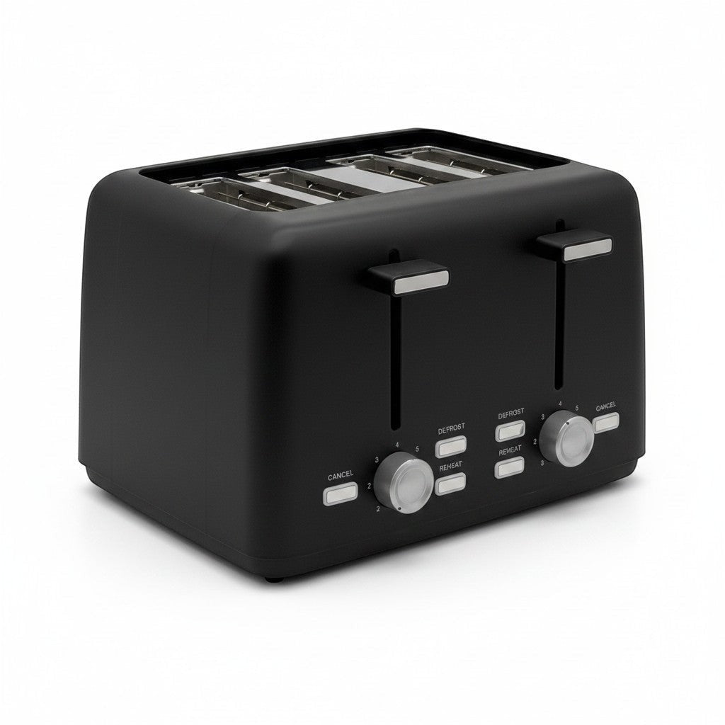 Tostapane nero Mr Bob - Home & Tech Utility a 4 fette con 7 livelli di doratura e fessure larghe