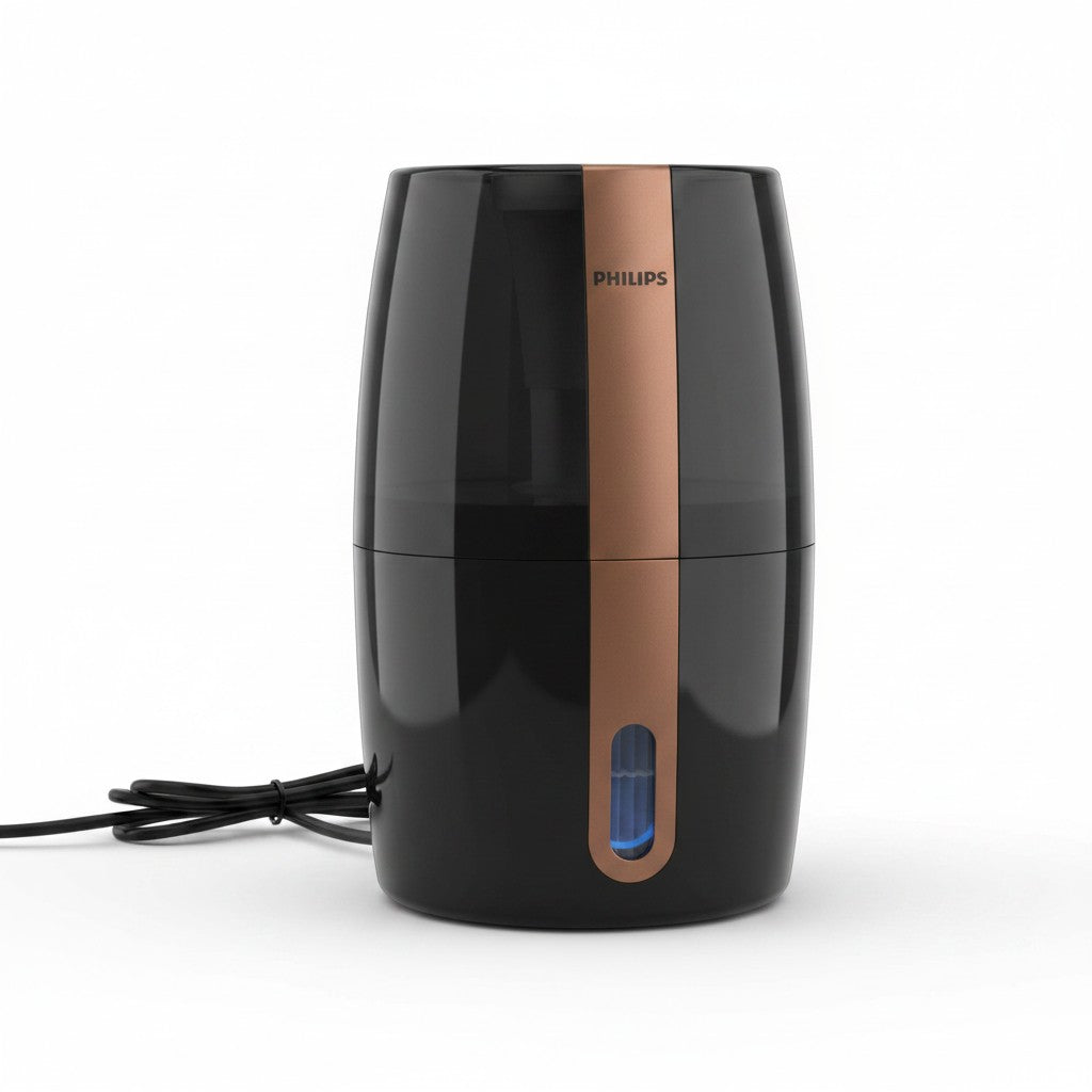 Umidificatore Philips Serie 2000 NanoCloud nero con dettagli color rame, venduto da Mr Bob - Home & Tech Utility